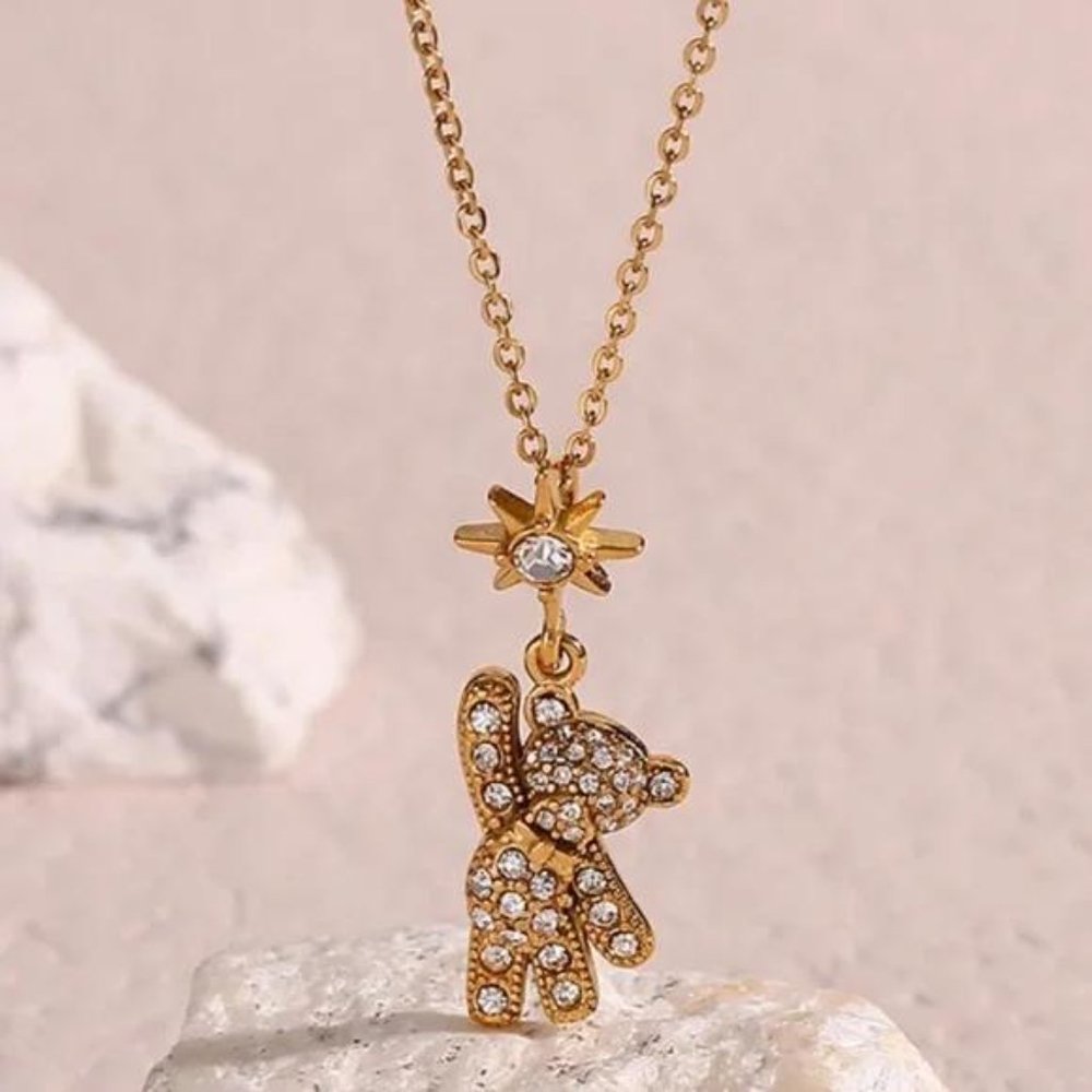 NEW TEDDY BEAR 18K GOLD DIAMOND PENDANT NECKLACE, NICE NECKLACE, CUTE NECKLACE